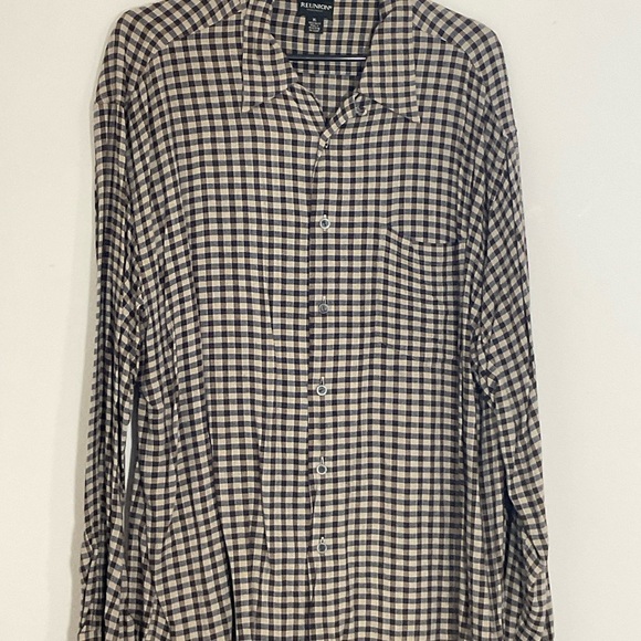 Reunion Men's Long Sleeve Shirt Black Check Pattern Size XL 100% Rayon - Picture 2 of 8